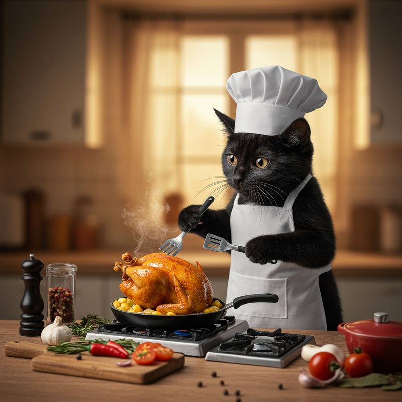 Cat Cooking Hen - A Culinary Adventure Cat Cooking Hen - A Culinary Adventure