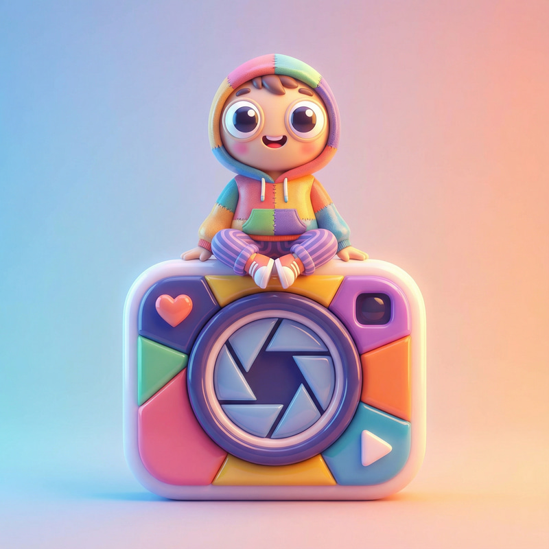 Vibrant 3D Cartoon Character on Camera Logo