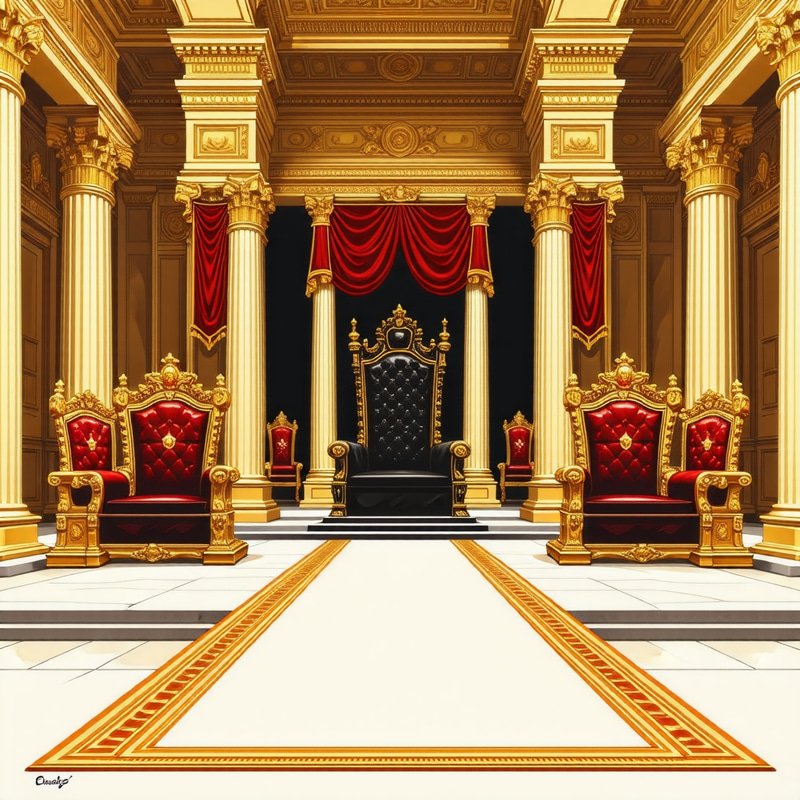Fantasy Throne Room Art: Golden Hall with Three Thrones Fantasy Throne Room Art: Golden Hall with Three Thrones
