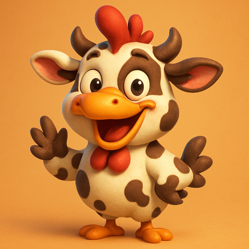 Playful Chicken-Cow Mascot Illustration