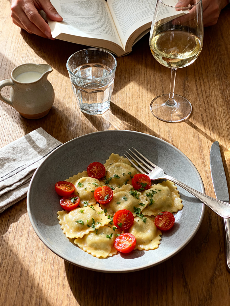 Elegant Ravioli on a Rustic Wooden Table