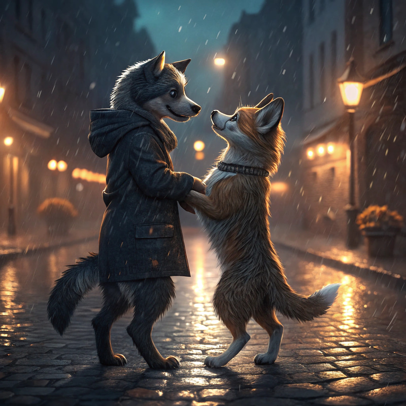 Furry Friends Dance in the Rain – A Romantic Moment Furry Friends Dance in the Rain – A Romantic Moment