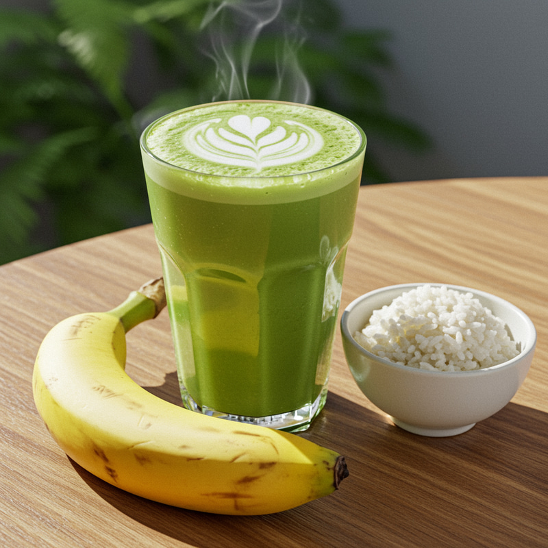 Delicious Matcha Latte with Banana and Rice Delicious Matcha Latte with Banana and Rice