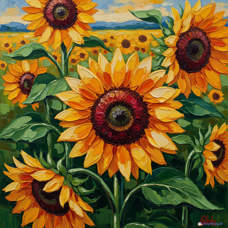 Vibrant Sunflower Impasto Painting