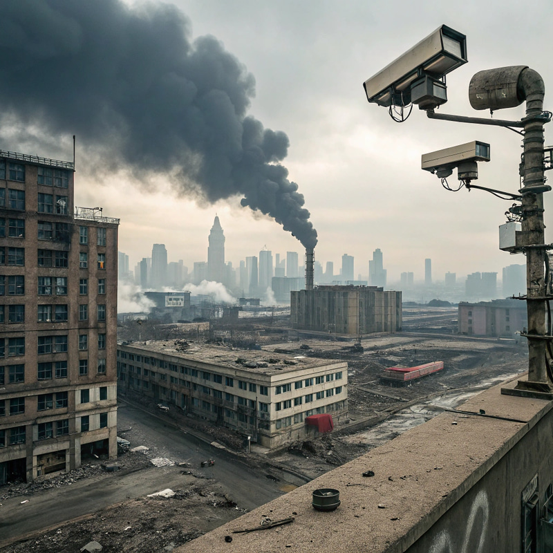 Dystopian City: Pollution and Surveillance Dystopian City: Pollution and Surveillance