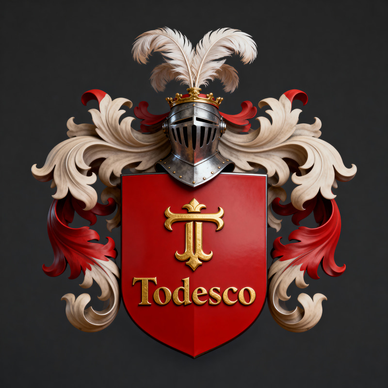 Todesco Family Crest with Helmet and Feather Todesco Family Crest with Helmet and Feather