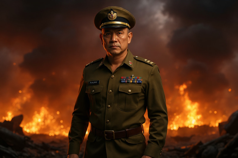 Heroic Malaysian Soldier in Battle Scene Heroic Malaysian Soldier in Battle Scene