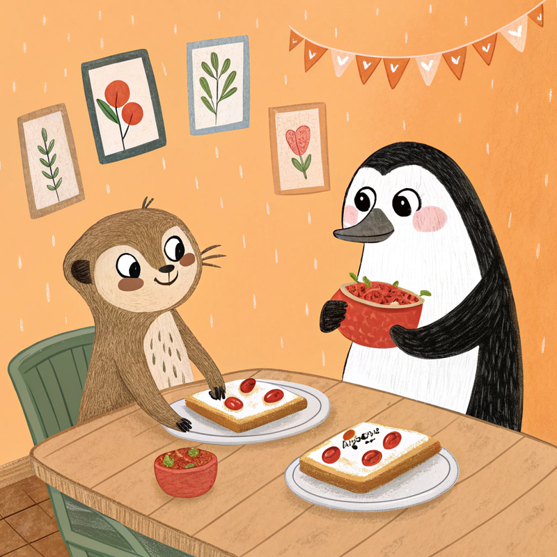 Cute Meerkat & Penguin Breakfast Together Cute Meerkat & Penguin Breakfast Together