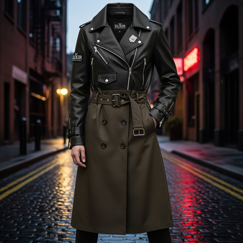 Elixir Black Leather Jacket Style Gabardine Overalls Elixir Black Leather Jacket Style Gabardine Overalls