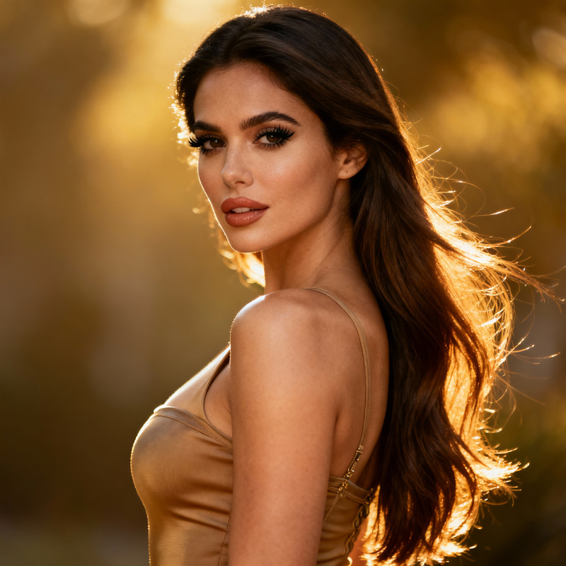 Stunning Beauty with Long Dark-Brown Hair