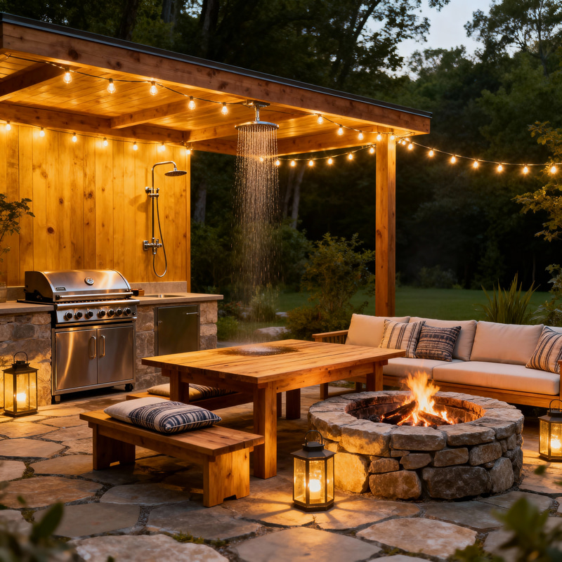 Outdoor Dining with Fire Pit and BBQ Area Outdoor Dining with Fire Pit and BBQ Area