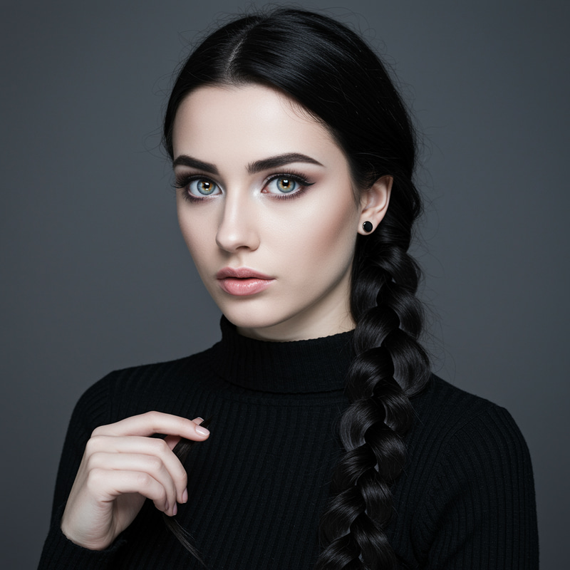 Young Woman with Heterochromia and Braided Curls Young Woman with Heterochromia and Braided Curls