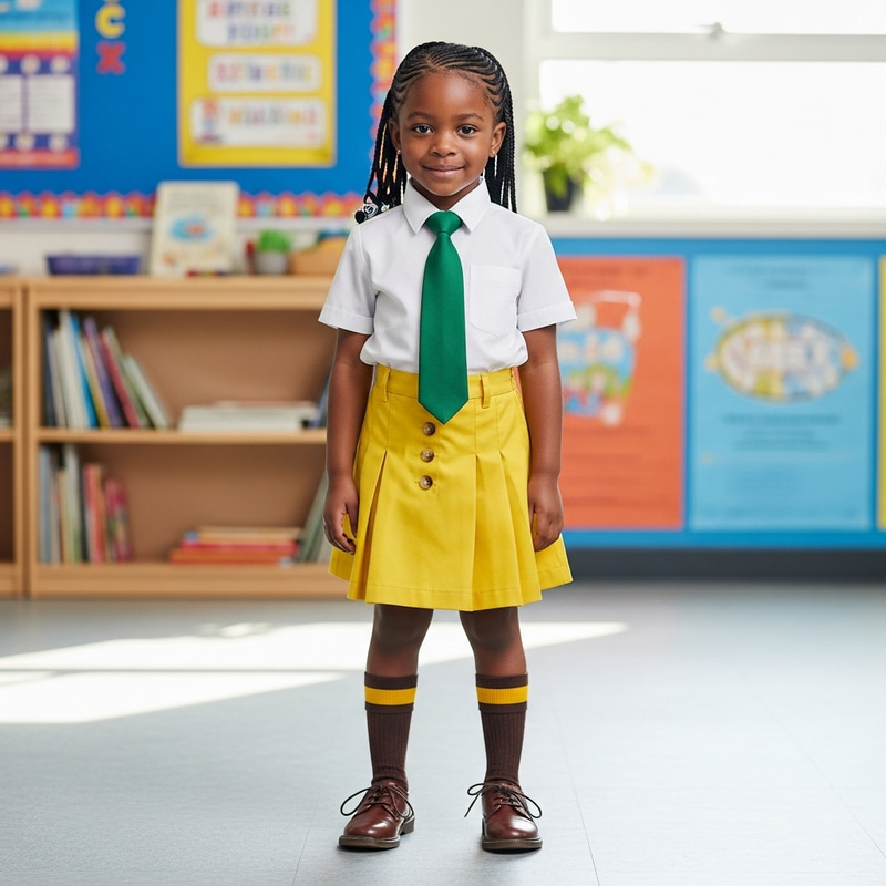 Stylish Black Girl in Cornrows and Pleated Skirt Stylish Black Girl in Cornrows and Pleated Skirt