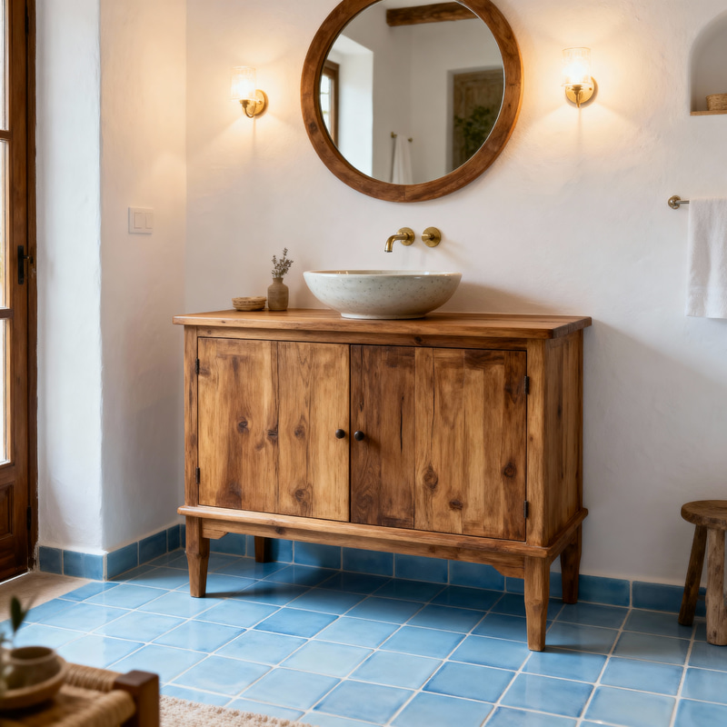 Mediterranean Wooden Bathroom Buffet with Vasque Mediterranean Wooden Bathroom Buffet with Vasque
