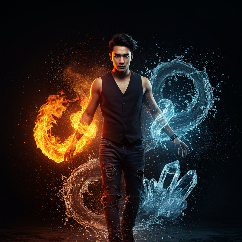 Handsome Guy with Elementals: Fire, Water, Ice, Wind, Earth Handsome Guy with Elementals: Fire, Water, Ice, Wind, Earth