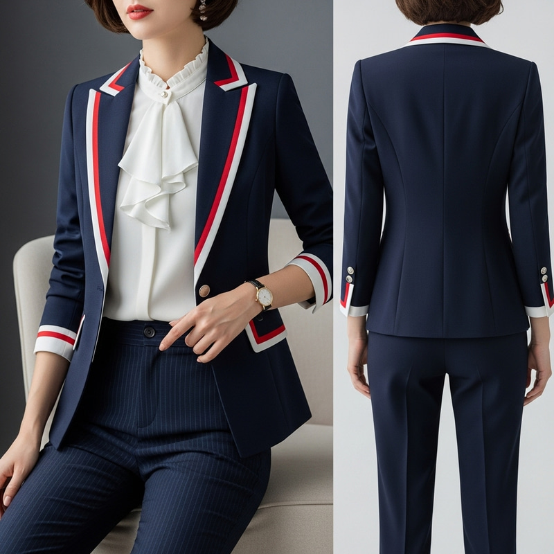 Modern Women's Executive Suit in Navy & White