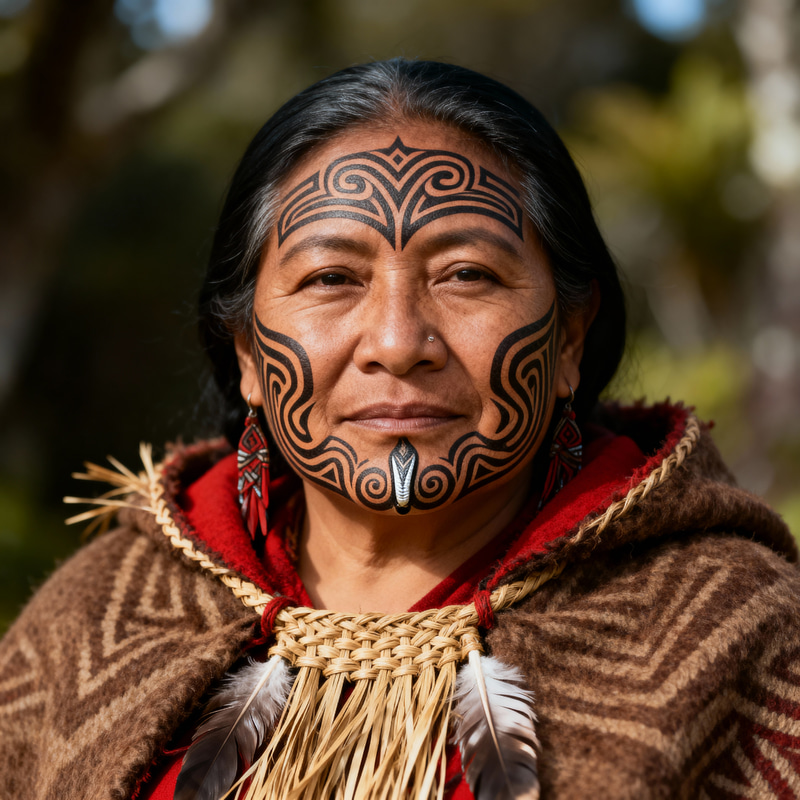 Traditional Māori Woman with Moko Kauae Portrait