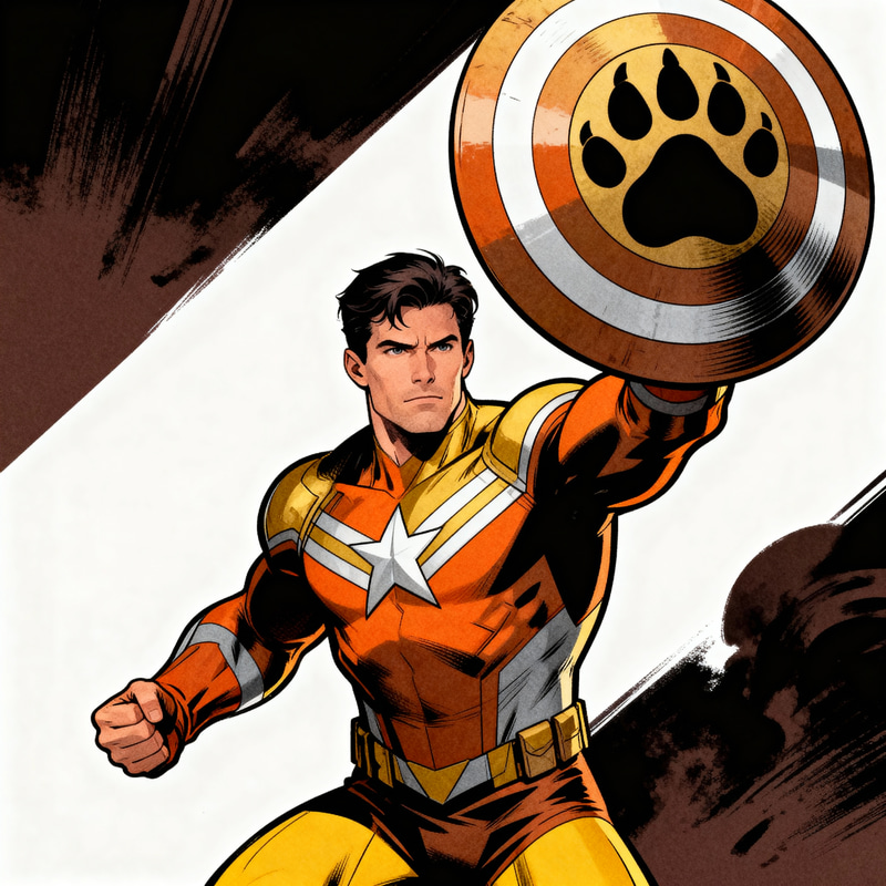 Fictional Superhero with Bear Paw Shield
