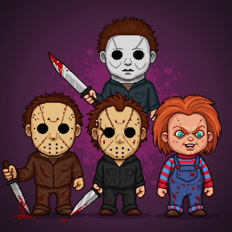 Iconic Horror Monsters in Pixel Art Style Iconic Horror Monsters in Pixel Art Style