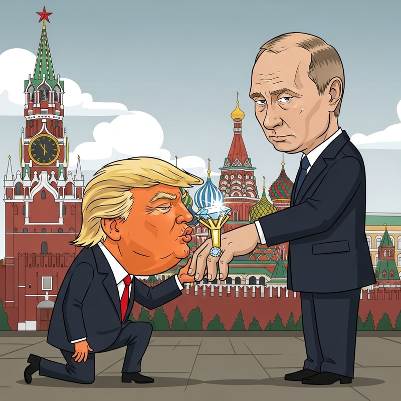 Trump Kissing Putin's Ring: Cartoon Illustration Trump Kissing Putin's Ring: Cartoon Illustration