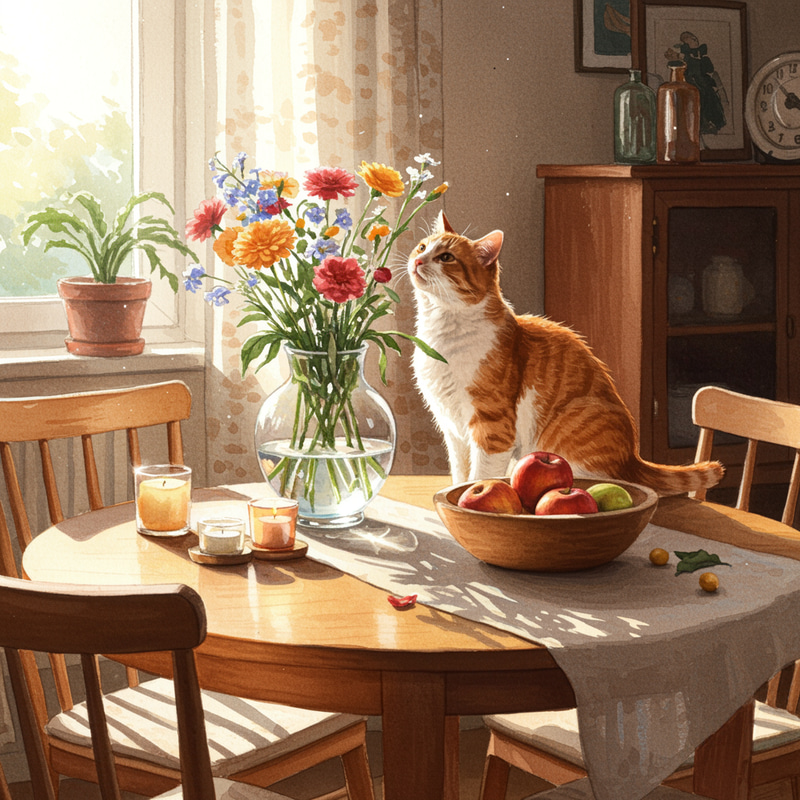 Charming Cat with Flowers - Watercolor Art Charming Cat with Flowers - Watercolor Art