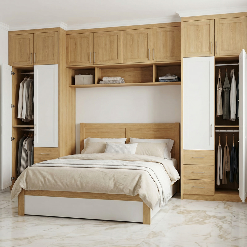 Modern Bedroom with Light Wood and White Accents