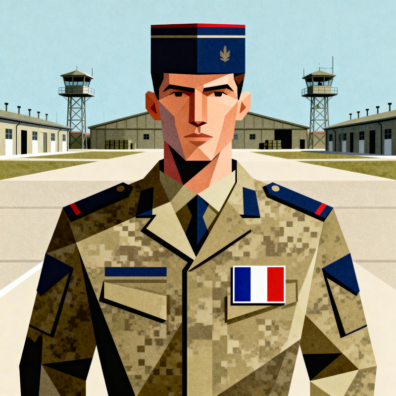 French Soldier in Uniform with Logo Background French Soldier in Uniform with Logo Background