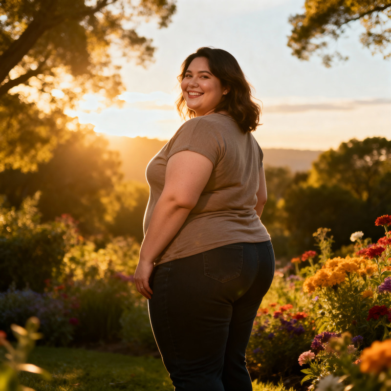 Confident Body Positivity: Full-Figured Woman in Nature