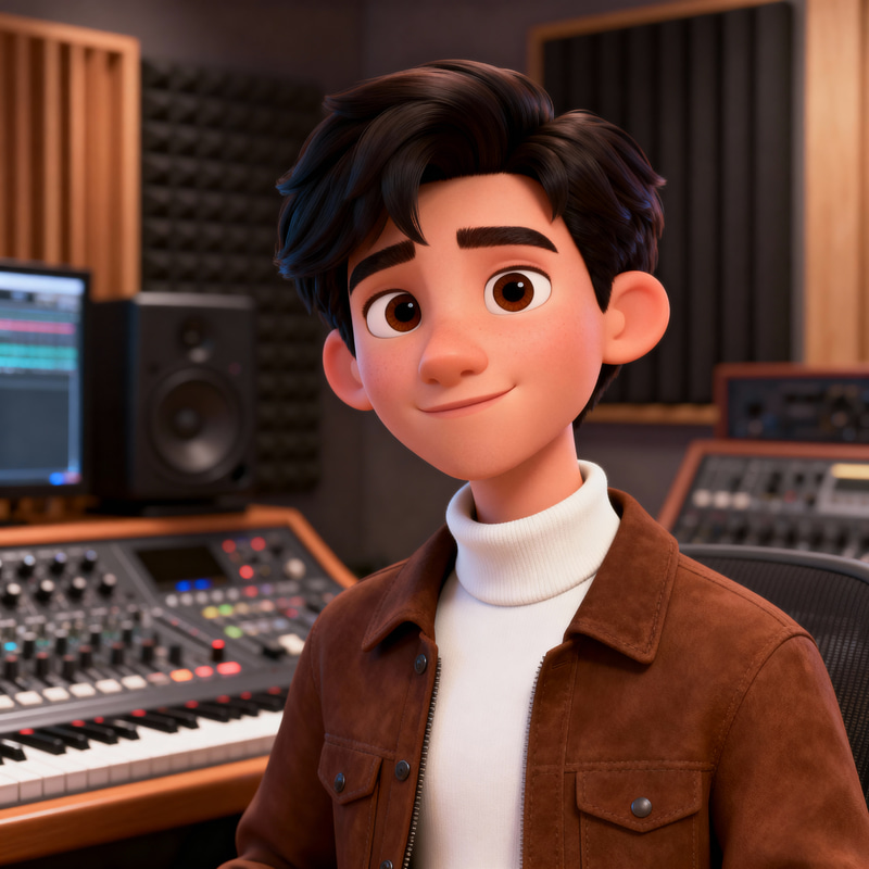 Pixar-Style Young Male Music Producer Portrait