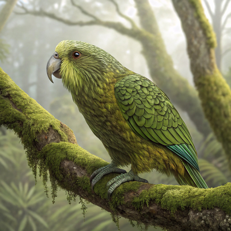 Stunning Kakapo Illustration in New Zealand Forest Stunning Kakapo Illustration in New Zealand Forest