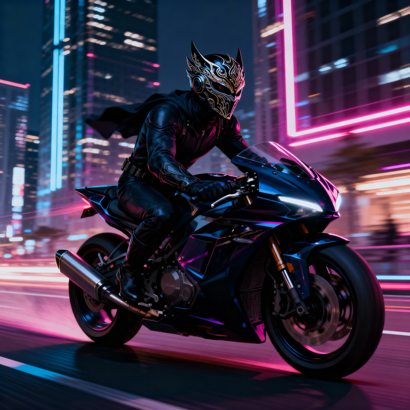 Masked Rider: Futuristic Hero on a Motorbike
