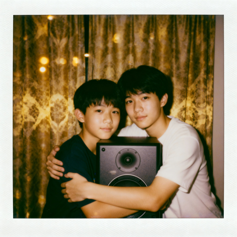 Polaroid Photo with Soft Blur and Hugging Friends