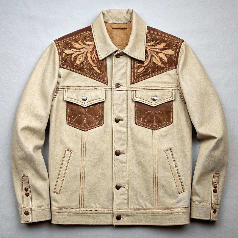 Beige Denim Jacket with Cow Hind Detail Beige Denim Jacket with Cow Hind Detail