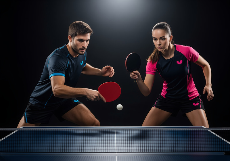 Dynamic Ping-Pong Match in Dramatic Lighting