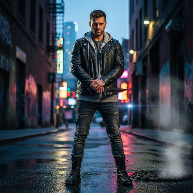 Hero with Knife in Urban Style - Photo Realistic Art Hero with Knife in Urban Style - Photo Realistic Art
