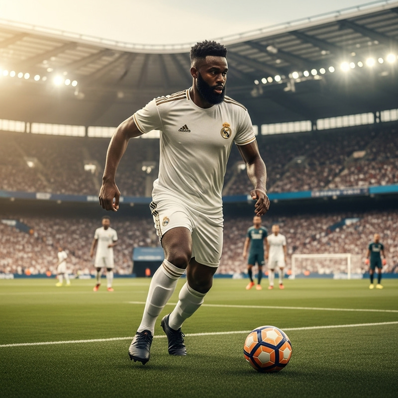 Agile Football Player in Action at Grand Stadium Agile Football Player in Action at Grand Stadium