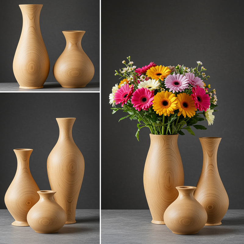 Natural Finish Wooden Flower Vases Collection Natural Finish Wooden Flower Vases Collection
