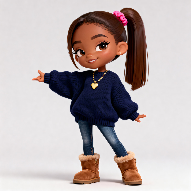 Chibi Style Cartoon Illustration of a Preteen Girl