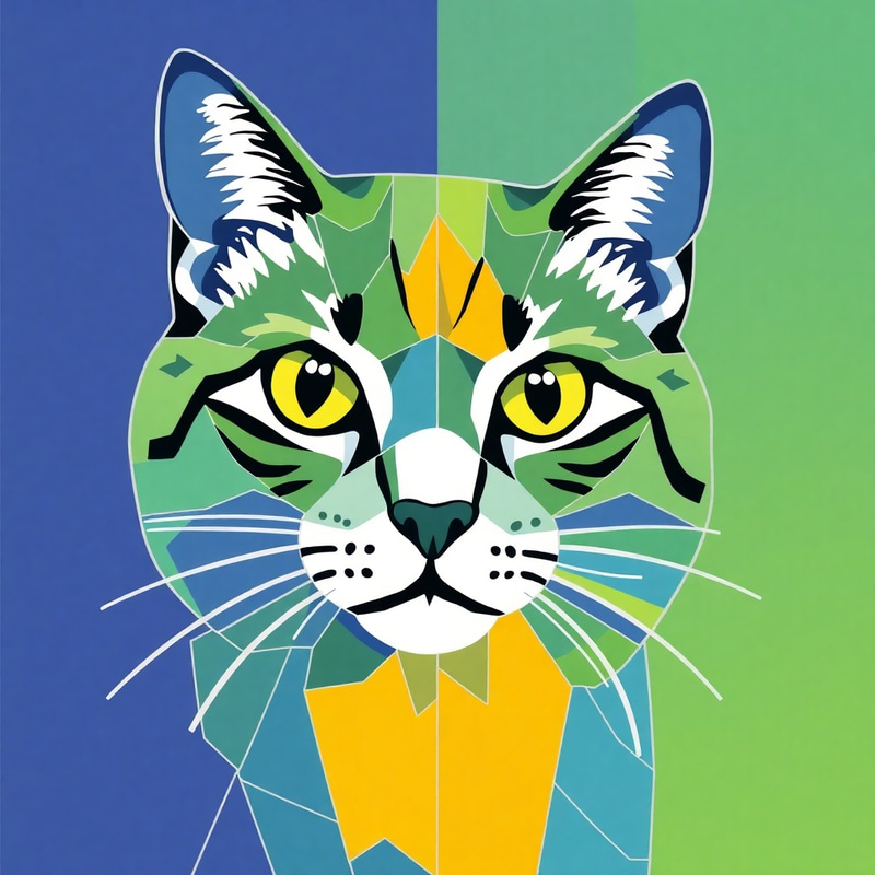 Colorful Geometric Cat Mosaic Art