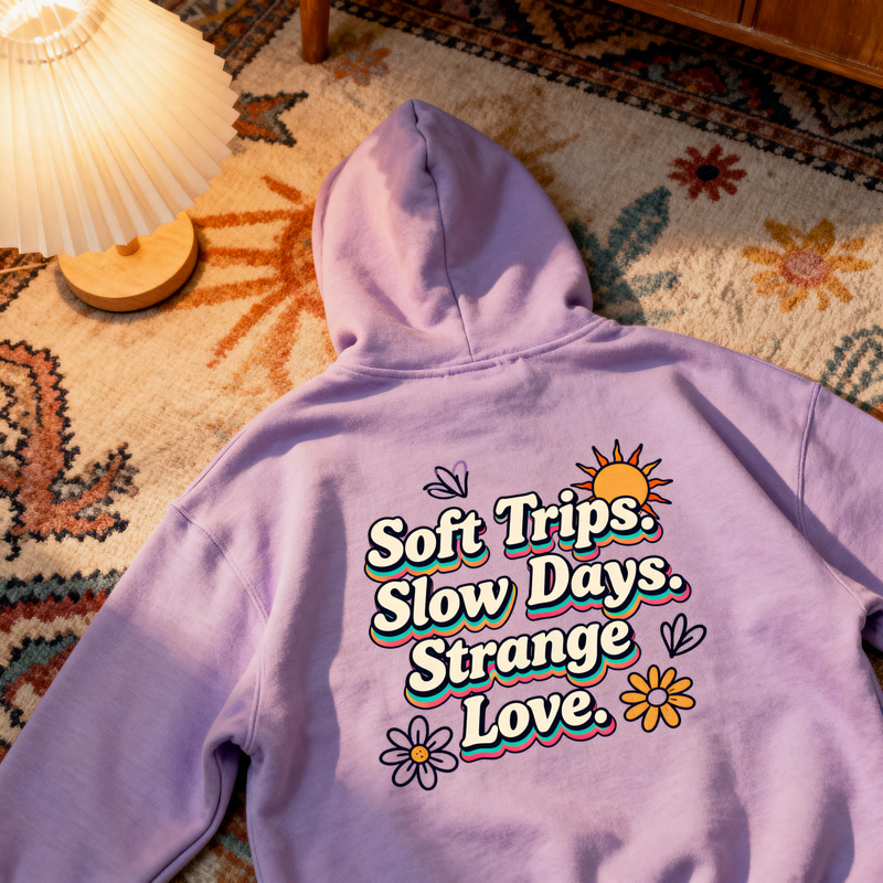 Vintage Lavender Oversized Hoodie - Soft Trips Design