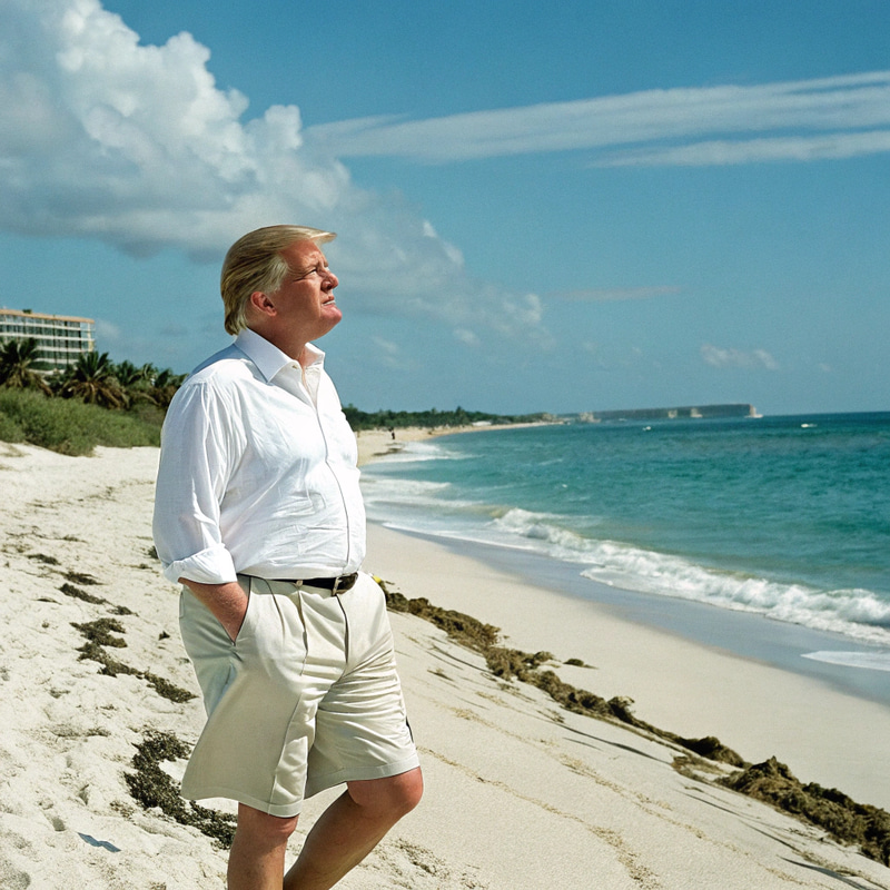 Donald Trump in a White Shirt on the Beach Donald Trump in a White Shirt on the Beach