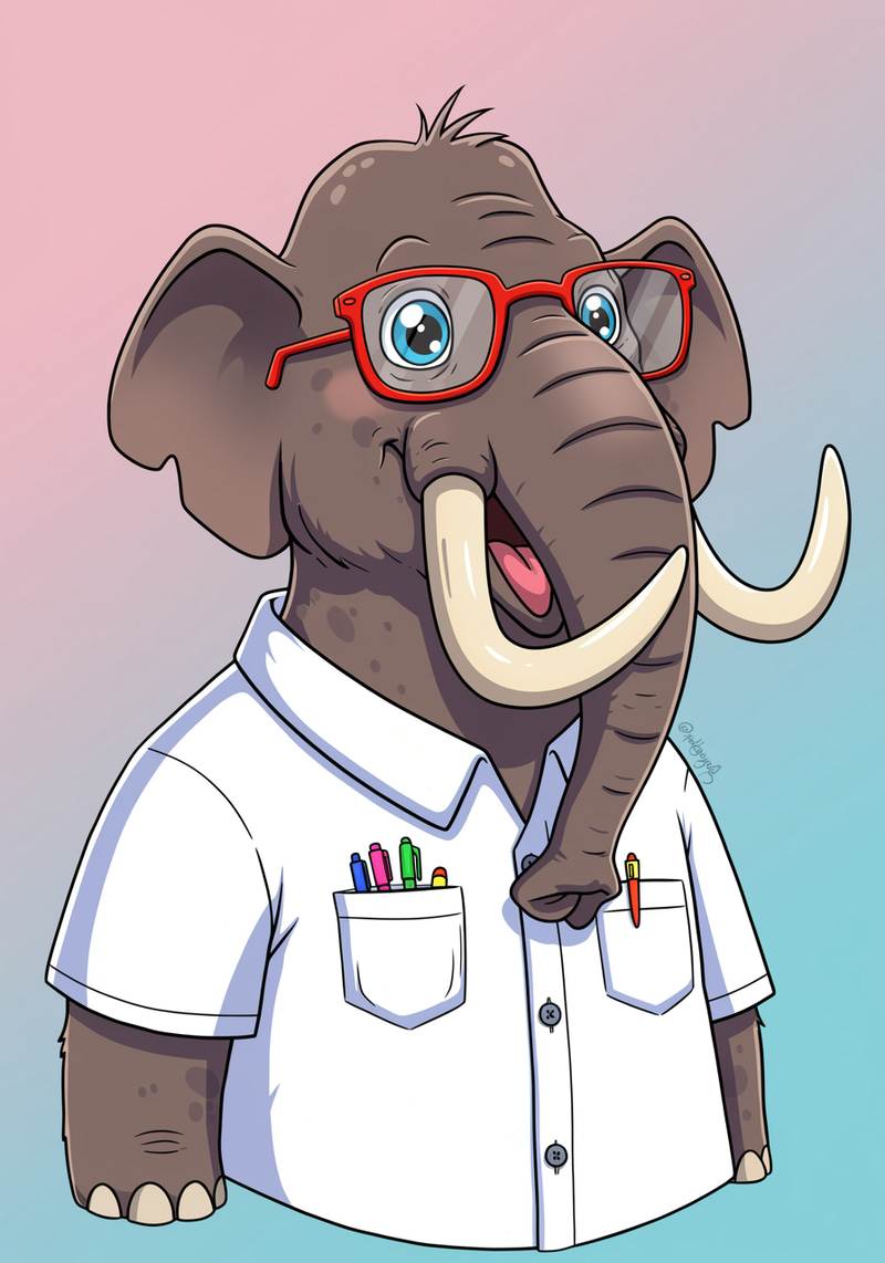Cartoon Mastodon in White Shirt and Glasses Cartoon Mastodon in White Shirt and Glasses