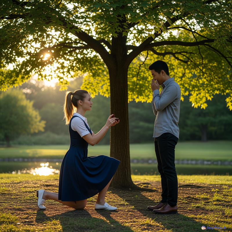 Romantic Proposal in a Serene Park Setting Romantic Proposal in a Serene Park Setting