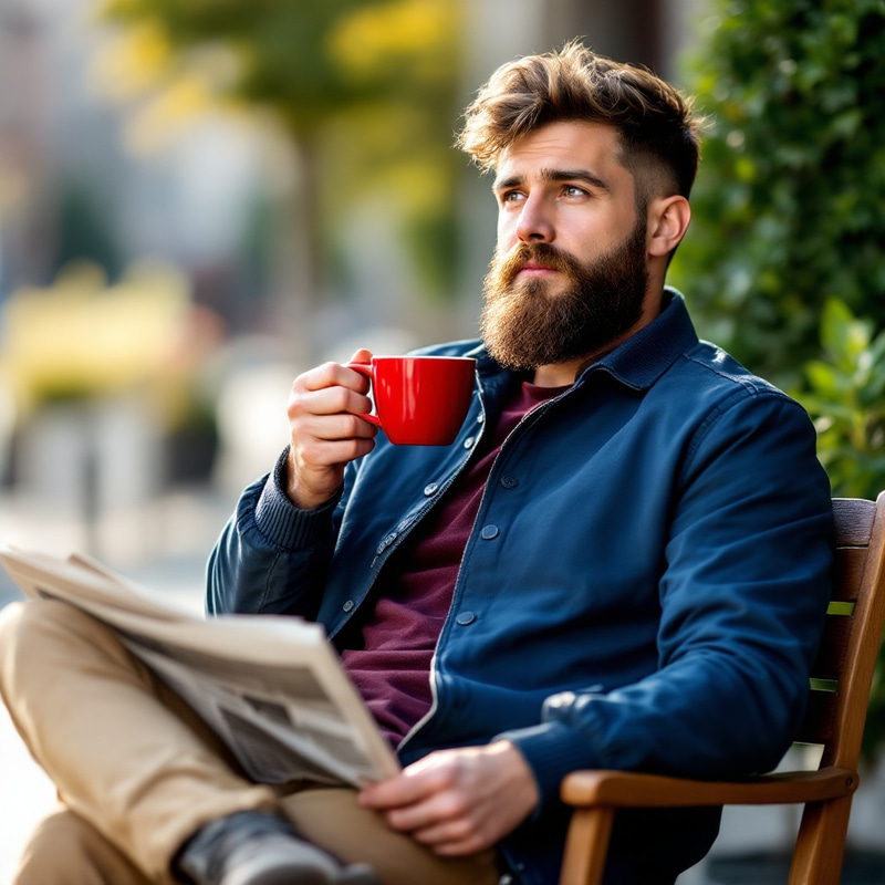 Quiet Moments: Man Enjoying Coffee Outdoors Quiet Moments: Man Enjoying Coffee Outdoors