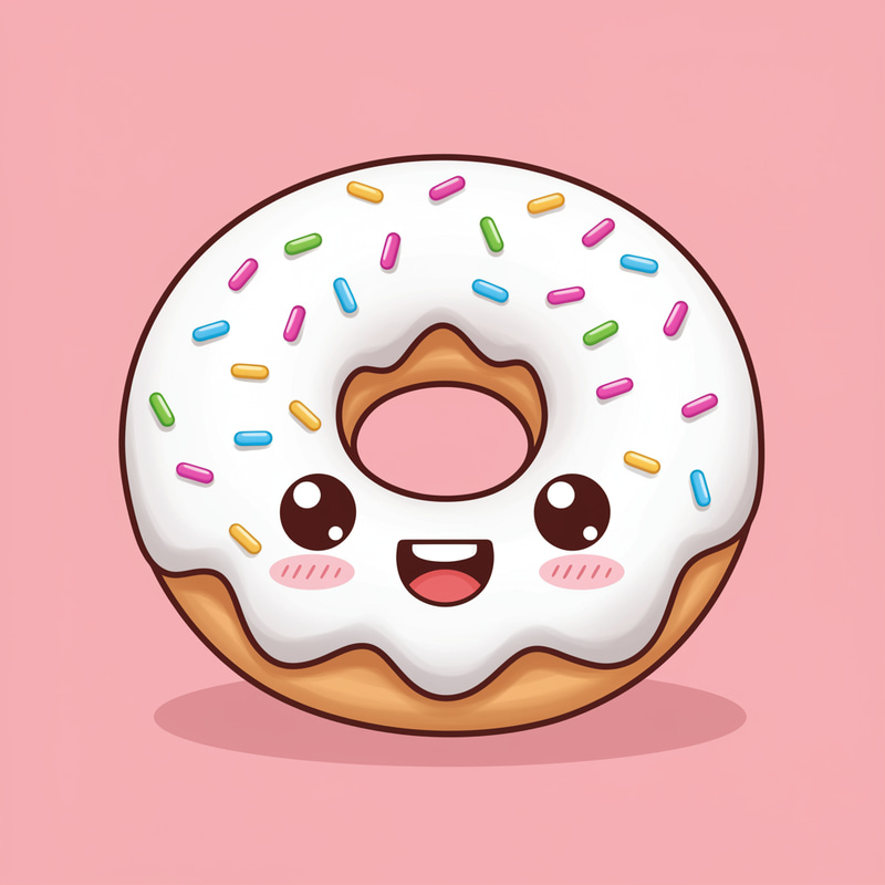 Kawaii Cartoon Donut with Icing & Happy Face Kawaii Cartoon Donut with Icing & Happy Face