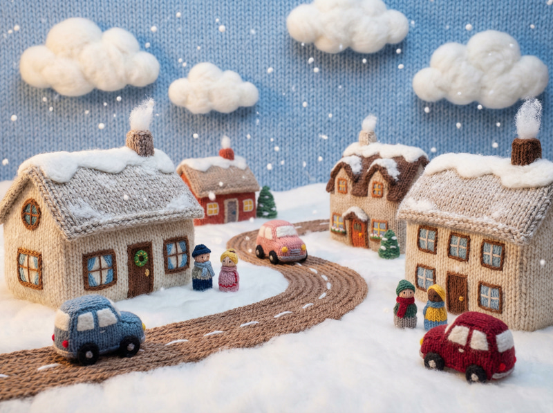 Handcrafted Winter Scene in Yarn and Wool Handcrafted Winter Scene in Yarn and Wool