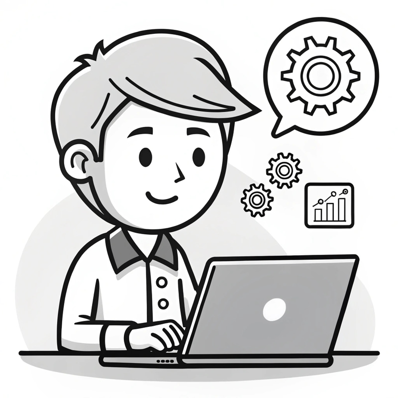 Black and White Cartoon Character Using ERP Laptop Black and White Cartoon Character Using ERP Laptop
