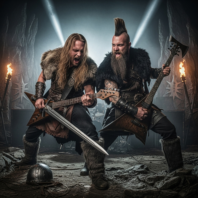 Viking Brothers Rocking Out with Unique Weapon Guitars Viking Brothers Rocking Out with Unique Weapon Guitars