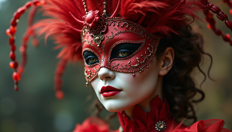 Human Ant Queen Hybrid in Red Venetian Mask Human Ant Queen Hybrid in Red Venetian Mask