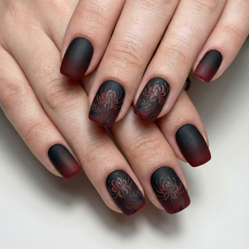 Stylish Black and Red Gradient Nails